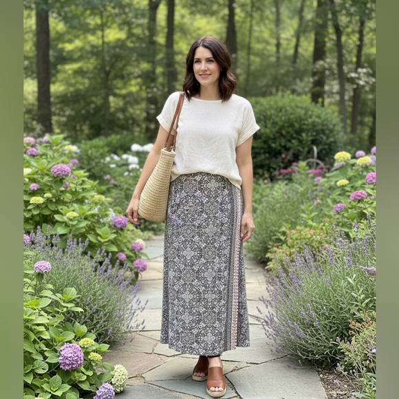 J. Jill Dresses & Skirts - J. Jill Bohemian print faux wrap skirt